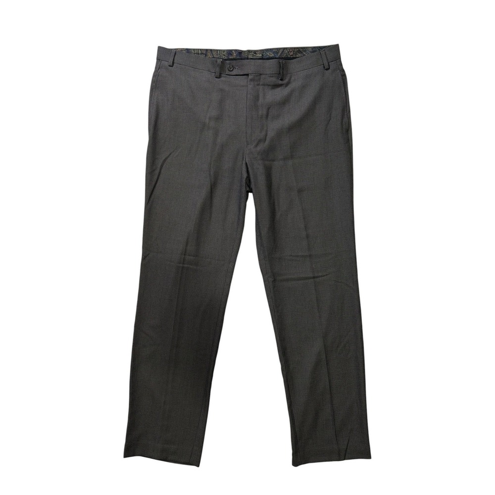 Lauren Ralph Lauren Mens 38x32 Houndstooth Dress Pants Grey Flat Front Trousers